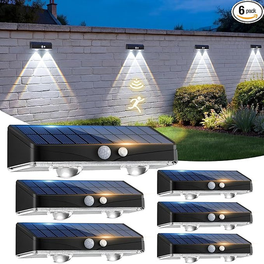 kolpop Solar Fence Lights Outdoor with Motion Sensor, Fence Lights Solar Powered,IP65 Waterproof,3 Modes LED Solar Lights for Patio,Backyard,Railing,Wall,Nighttime,Party,Pool,6 Pack,Cool White