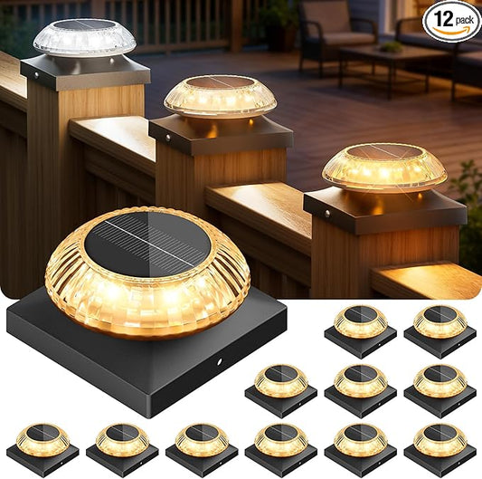 VOLISUN Solar Post Cap Lights 12pack, Black Solar Fence - Post Lamps Outdoor Waterproof, with Warm/Natural/Cool Light,for 4x4 Wooden/Vinyl
