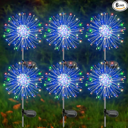 Solar Garden Lights Outdoor, 6 Pack 120 LED Twinkling Firework Lights Decorative with 2 Modes, Outdoor Waterproof Solar Starburst Light for Outside Yard Pathway Garden Decor, Multicolor
