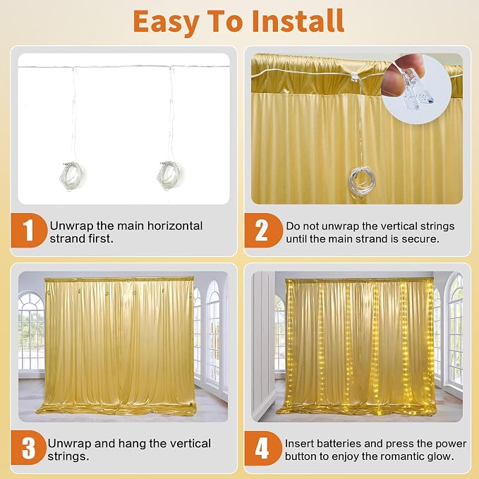 Outpain 20x10ft Gold Sequin Backdrop Curtains with Light -Lighted Up Gold Photo Backdrops with Non-Shedding Glitter, Wrinkle-Free Drapes for Wedding/Christmas/Studio(5x10ft 4 Panels)