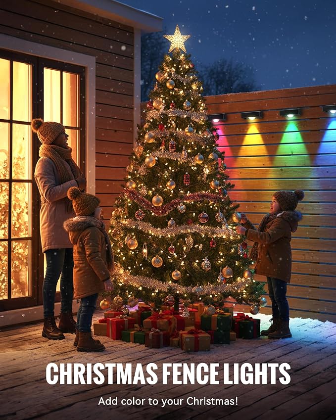 Solar Fence Lights Outdoor, 10 RGB Color & 3 Light Mode Fence Lights Solar Powered for Outside Backyard, Railing, Step, Patio, Fence Post, Home Improvement Garden Decor, 12 Pack