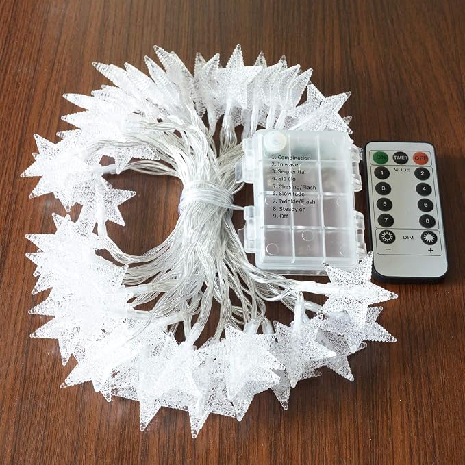 25ft 50 LED Multicolor Star String Lights for Bedroom Decorations, Battery Operated Led Christmas Lights for Apartment Dorm Room Decor(Remote/Timer/Warm White Multicolor Combination)