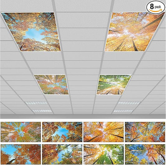 QOUBAI 8PCS Fluorescent Light Covers, 4x2 Feet Magnetic Light Cover Fluorescent Lights Shade Panel Positive Inspirational Ceiling Lights Filters for Office Classroom Home Drop Ceiling Maple