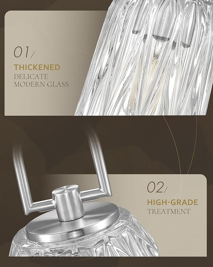 FEMILA Brushed Nickel Pendant Light Fixtures, Glass Pendant Light Modern Pendant Lighting for Kitchen Bedroom Hotel, E26 Base, 4FH83MIL BN