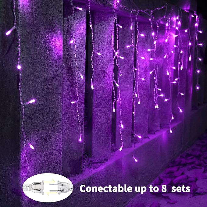 YOLIGHT 13ft 96 LED Icicle String Lights with Memory Function Controller, Indoor Curtain Fairy Lights Halloween Hanging Decoration for Patio Garden Bedroom Christmas Wedding (Purple)