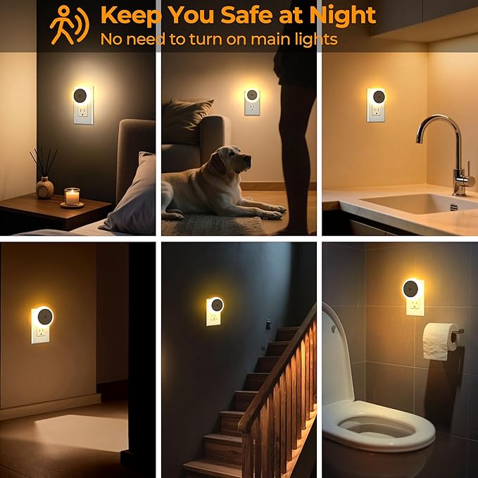 LED Night Light, Night Lights Plug into Wall, Auto Dusk to Dawn Sensor Night Lamp Led Night Light for Bedroom, Bathroom, Hallway Stairs (Warm White, 4 Pack)