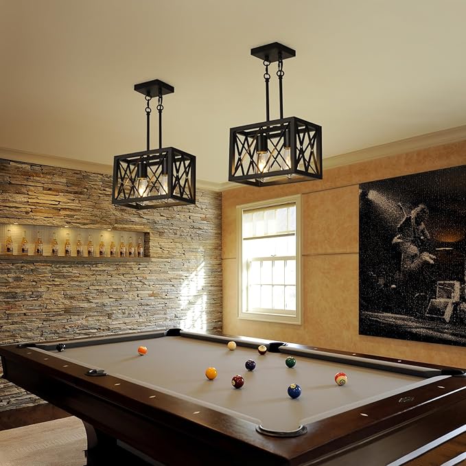 KEESFU Black Farmhouse Pendant Light, 2 Lights Small Kitchen Lighting Fixtures, Adjustable Height, Industrial Dining Room Light for Living Room Foyer Dining Table Over Sink.