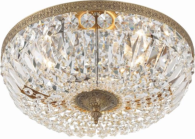 Crystorama 3 Light Spectra Crystal Olde Brass Flush Mount