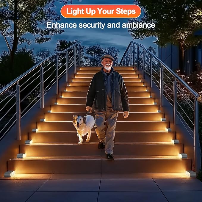 Solar Step Lights Outdoor Waterproof, 8 Pack Solar Stair Lights Outdoor IP67, 14 LED Warm 3000K Outdoor Step Lights, Solar Powered Lighting for Steps, Stairs, Deck, Dock, Patio, Walkway, Porch Step
