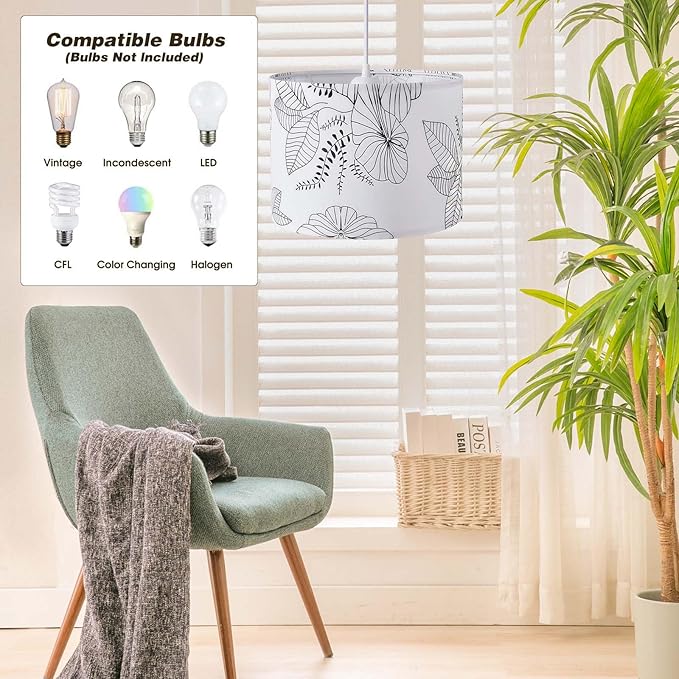 KUAUGST Plug in Pendant Light, 15 FT Hanging Lamp with Plug in Cord, On/Off Switch, Pendant Lighting with Fabric Shade, Hanging Light Fixture for Living Room, Bedroom, Dining Room, Kitchen