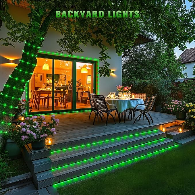 JMEXSUSS 2 * 200 LED Green Solar Rope Lights, 66ft IP 65 Waterproof Solar String Light Outdoor, 8 Modes Christmas Lights for Camp Trampoline Ladder Slide Tent
