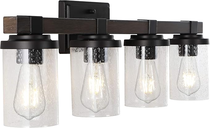JONATHAN Y 32" Oil Rubbed Bronze LED Vanity Light, Rustic Farmhouse Sconce, Clear Seeded Glass Shade, Industrial Wall Lamp for Bathroom Mirror, Kitchen Sink, LED Bulb (JYL7510A)