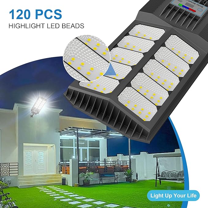 Solar Street Lights Outdoor Waterproof - LED Solar Flood Lights Outdoor Dusk to Dawn with Mention Sensor, Outdoor Solar Powered Floodlight for Parking Lot/Garden/Yard/Pathway Lighting