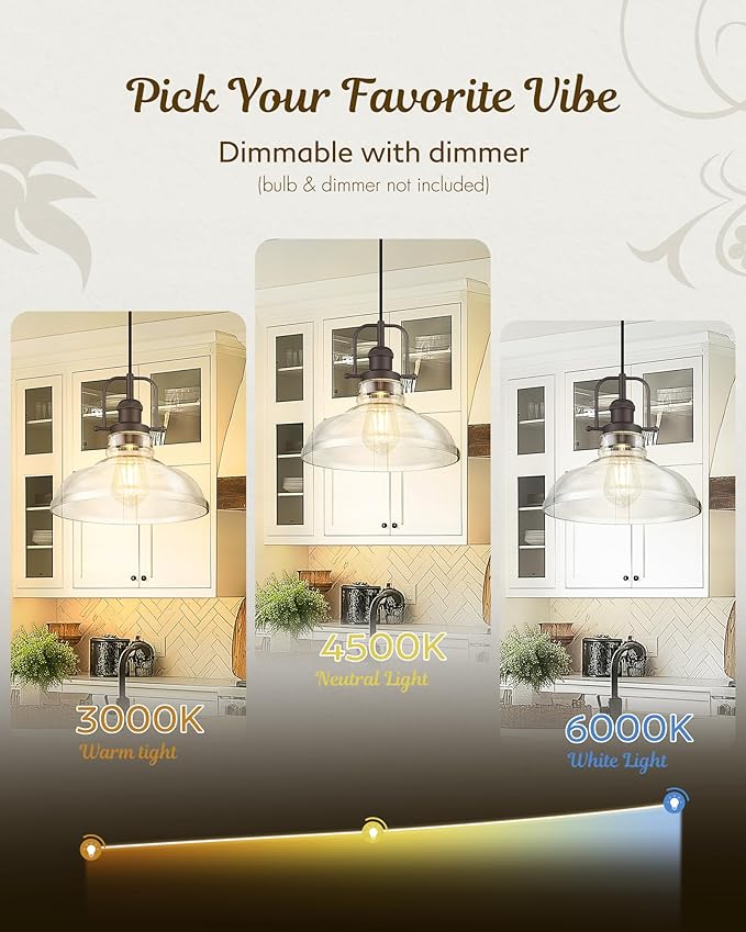 FEMILA Pendant Lights for Kitchen Island, 11" Farmhouse Hanging Light Fixture with Adjustable Height, Clear Glass Shade, Oil Rubbed Bronze, Vintage Pendant Lighting, 4FY09-MP ORB