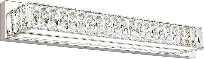 ZUZITO Modern Bathroom Light Fixtures Over Mirror 30 inch Crystal Chrome LED Vanity Light Bar White Light 6000K (7500-760mm)