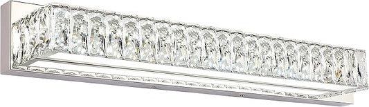 ZUZITO Modern Bathroom Light Fixtures Over Mirror 30 inch Crystal Chrome LED Vanity Light Bar White Light 6000K (7500-760mm)