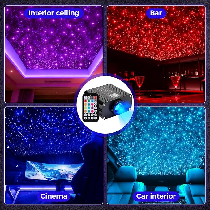 Headliner Star Light Kit, 600pcs Starlight Headliner Kit, 0.03in 9.8ft Fiber Optic Ceiling Lights, APP/RGBW Remote Control, for Home Theater, Car, Bedroom