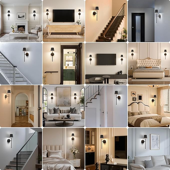 LUTEC Cordless Wall Sconces Set of 2, 5200mAh Wireless Rechargeable Battery Operated LED Wall Lamps, 3 Color Stepless Dimming Portables Lightings for Wall Painting/Living Room/Bedroom/Hallway Decor