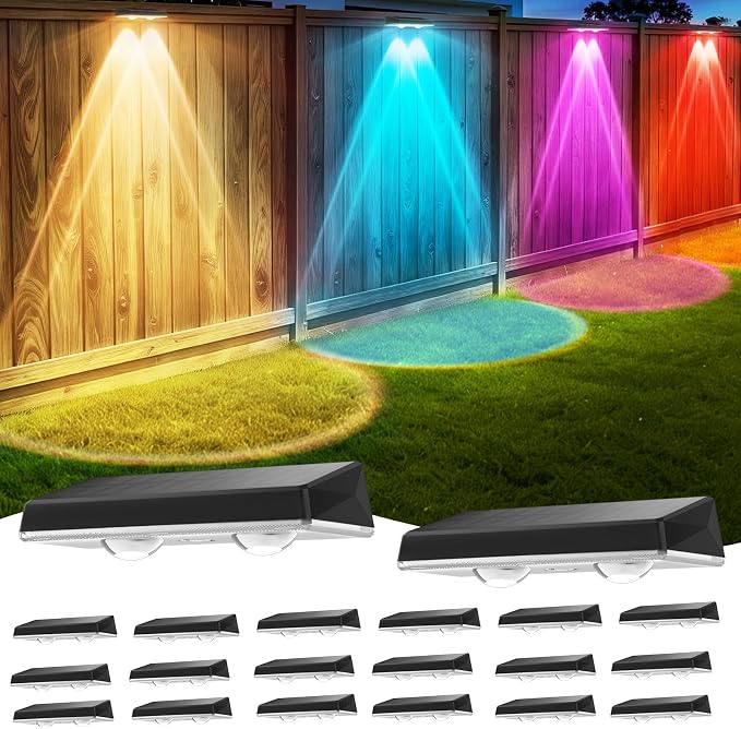 Solar Fence Lights Outdoor, 20-Pack Fence Lights Solar Powered Waterproof IP67 with 8 Color Modes, Dusk to Dawn Auto-Work Solar Lights for Wall, Patio, Garden, Backyard