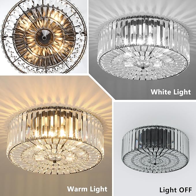 Large Crystal Ceiling Light, 17.5" Black K9 Crystal Flush Mount Ceiling Light, 4-Light Round Luxury Light Fixture for Dining Room, Bedroom, Hotel, Living Room, XDD007-4-BK