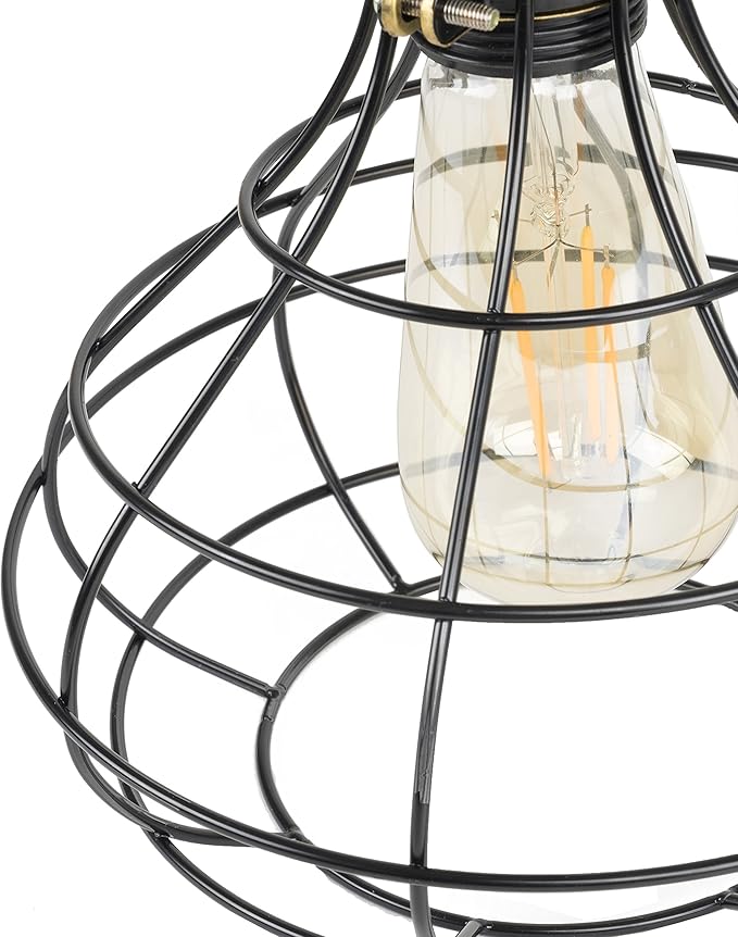 Rustic State Pendant Light Shades Light Bulb Covers 15" Fabric Plug-in Cord with Toggle Switch Edison LED Bulb - Lamp Cage Pendant Light Cover - Set of 2 - Black