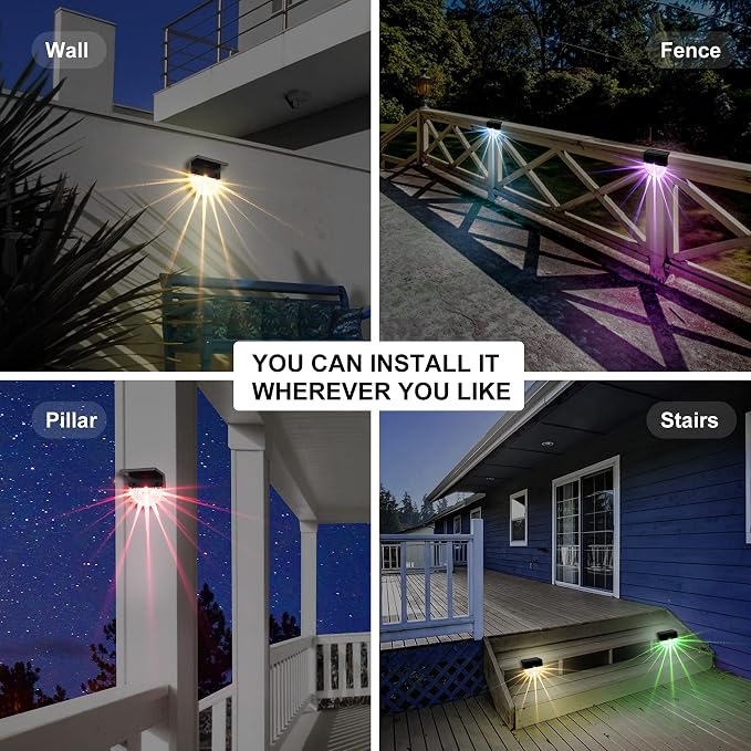 Solar Deck Lights Outdoor - 8 Pack Solar Step Light CIYOYO Waterproof Fence Lights for Patio Stairs Post Pathway Porch Driveway Yard Garden Decor, Warm White/LED Color Glow Lighting