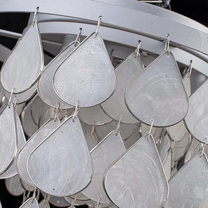 3-Light Teardrop Capiz Shell Ceiling Light, Coastal Design Flushmount Close to Ceiling Light for Kitchen, Dining Room & Bedroom, D11 * H11 inch, Silver Finish