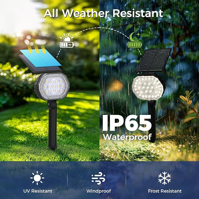 Solar Spot Lights Outdoor Waterproof IP65, 3 Modes Solar Lights Outdoor 35 LED Landscape Lighting, Spot Uplights for Flag Tree Garden Yard House Backyard, 1 Pack Neutral White(4000K)