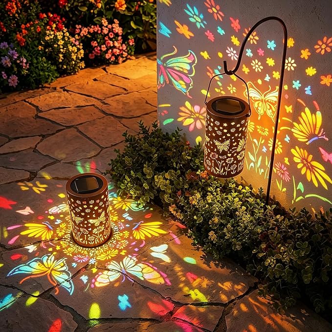 Colorful Butterfly Solar Lanterns Outdoor Waterproof, Garden Decor Gifts for Women Mom Sister Grandma, LED Hanging Solar Lantern Lights Outside for Table Yard Lawn Garden Path Porch Decor
