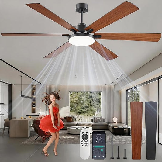 72 inch Ceiling Fans with Lights and Remote Control,Indoor/Outdoor Flush Mount Low Profile Commercial Reversible Dimmable Wood Grain Ceiling Fans for Living Room Patio Industrial Shop.