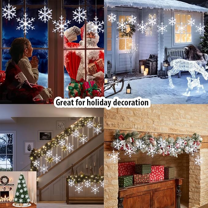 Christmas Snowflake Lights with 10 Drops, 9ft 150 LED Twinkling Cool White Icicle Christmas Lights, Waterproof Connectable Hanging for Indoor Outdoor Eaves Window Curtain Porch Xmas Décoration
