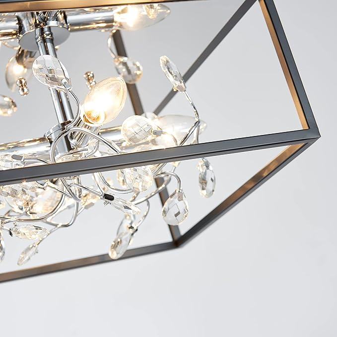 AGV LIGHTING CL044C Crystal Ceiling Light Fixture, Modern Flush Light, Perfect for Living Space, D12.5 x H8, E12 Base 3-Lights, Matte Black & Chrome Finish