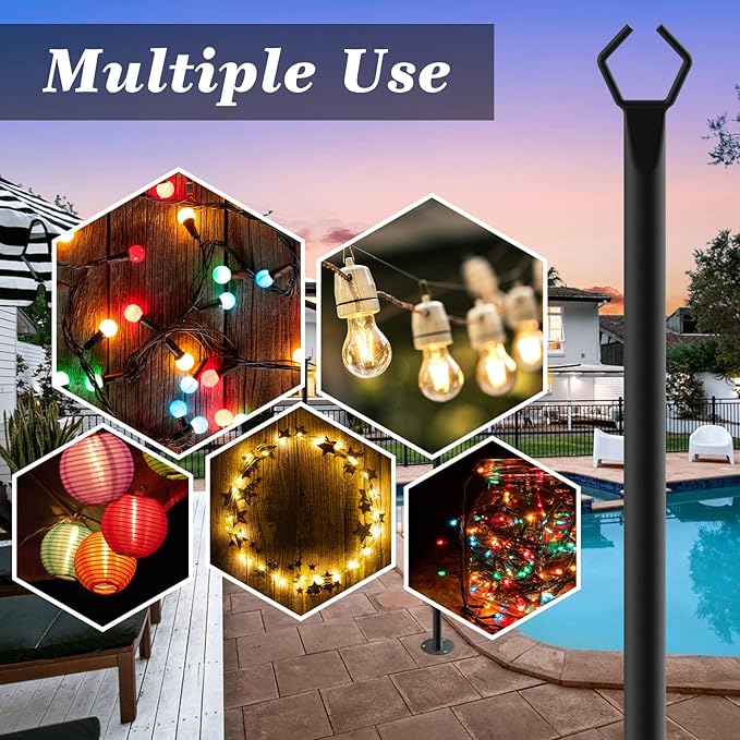 Beizelte 2 Pack String Light Poles,10 Ft Light Poles for Outside String Lights,Outdoor Lights Pole with Fork,Metal Poles Stand for Patio Deck Backyard