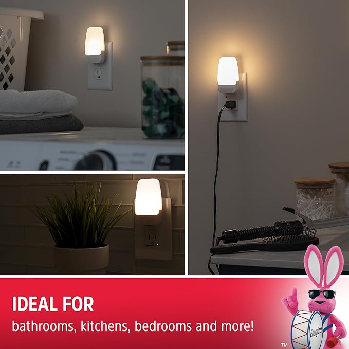 Energizer LED Night Lights Plug Into Wall Dusk to Dawn Sensor Home Decor Apartment Essentials Ambient Lighting Warm White Nightlight 81565 2 Pack