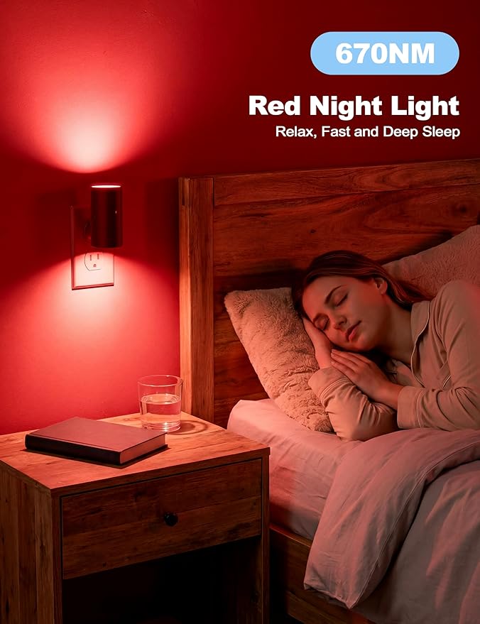 VOLISUN Red Night Light Plug into Wall, LED Night Lights with Light Sensor, Sleep Aid Red, Dimmable Night Light for Christmas, Holiday Decor, Hallway, Bedroom, 4 Pack