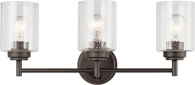 Kichler Winslow 21.5" Vanity Light in Olde Bronze®, 3-Light Transitional Bathroom Light with Clear Seeded Glass. (21.5" W x 9.25" H), 45886OZ