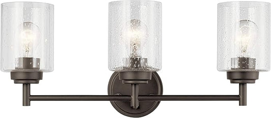 Kichler Winslow 21.5" Vanity Light in Olde Bronze®, 3-Light Transitional Bathroom Light with Clear Seeded Glass. (21.5" W x 9.25" H), 45886OZ