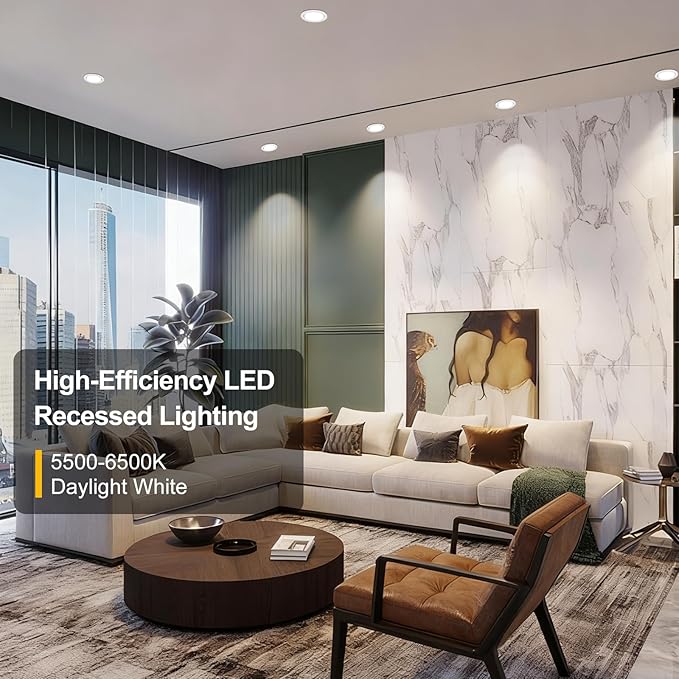 YGS-Tech 3 Inch Gimbal LED Recessed Lighting, 60° Tilt-Only Adjustable Downlight, 5W Dimmable 5500K Daylight White Recessed Light, 120V Ceiling Light with LED Driver (4 Pack)