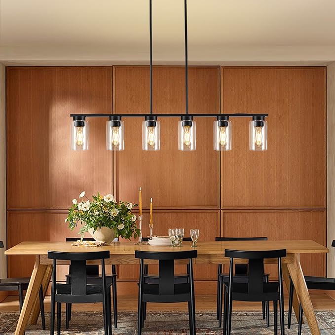 Dining Room Light Fixture Island Lights for Kitchen 6-Light Kitchen Island Lights Farmhouse Dining Room Light Black Linear Chandelier Pendant Lights Kitchen Island