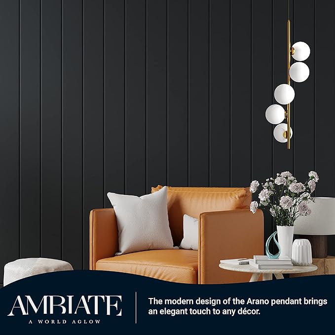 Arano Linear Globe Pendant Light Fixture, Frosted Glass Globe Shades, Brushed Goldtone Finish, Uses Five G9 Bulbs (Not Included), Living Spaces, Dining Rooms, Accent Lighting, ETL Listed