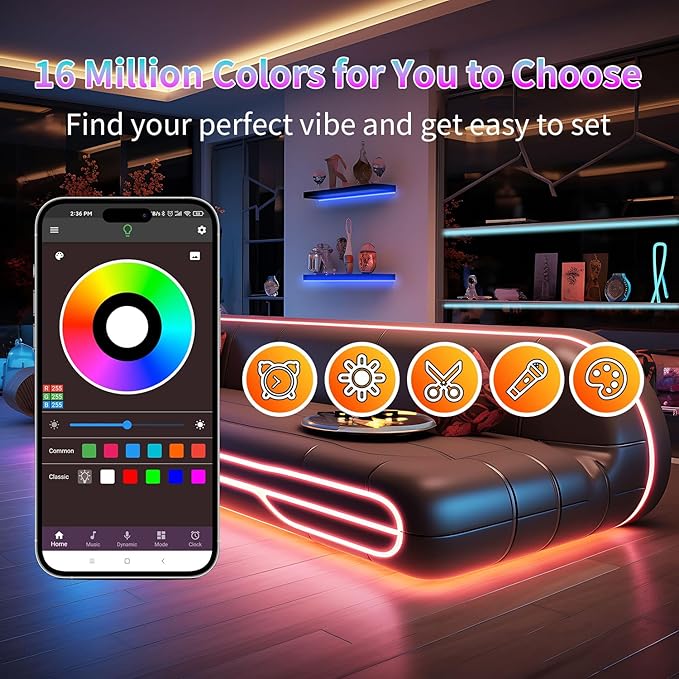 NBBUFF 290FT LED Lights for Bedroom, RGB LED Strip Lights Music Sync Color Changing Effects, DIY Cuttable Led Light Strip with Remote and App Control Led Lights for Room Decor (3 Rolls of 97ft)