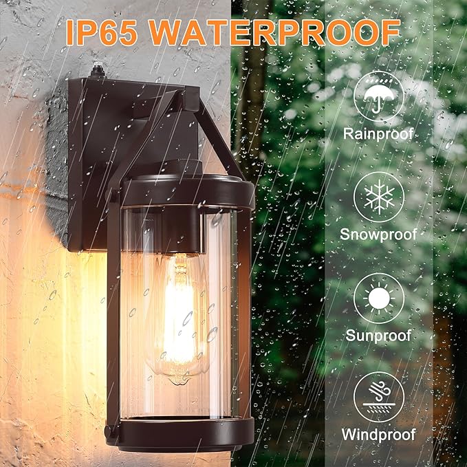 LONEDRUID 2 Pack Dusk to Dawn Sensor Outdoor Wall Sconce Lighting Waterproof Exterior Porch Lantern Rustic Outside Garage Light Fixtures Wall Mount for House Patio Front Door