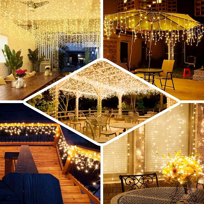 Lainin 3.5M/11ft 96 LED Warm White Linkable Fairy Curtain String Light with 8 Modes Memory Functional Controller for Indoor/Outdoor/Patio/Wedding/Valentines Day/Christmas Decor