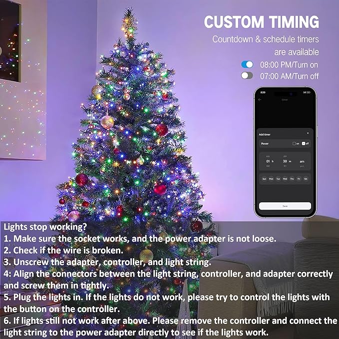 BrizLabs Smart Christmas Lights, 180FT 500 LED Color Changing Christmas Lights with App/Voice Control, Dimmable Warm White & Multicolor Mini Light String, Decorative Xmas Light for Indoor Outdoor Tree