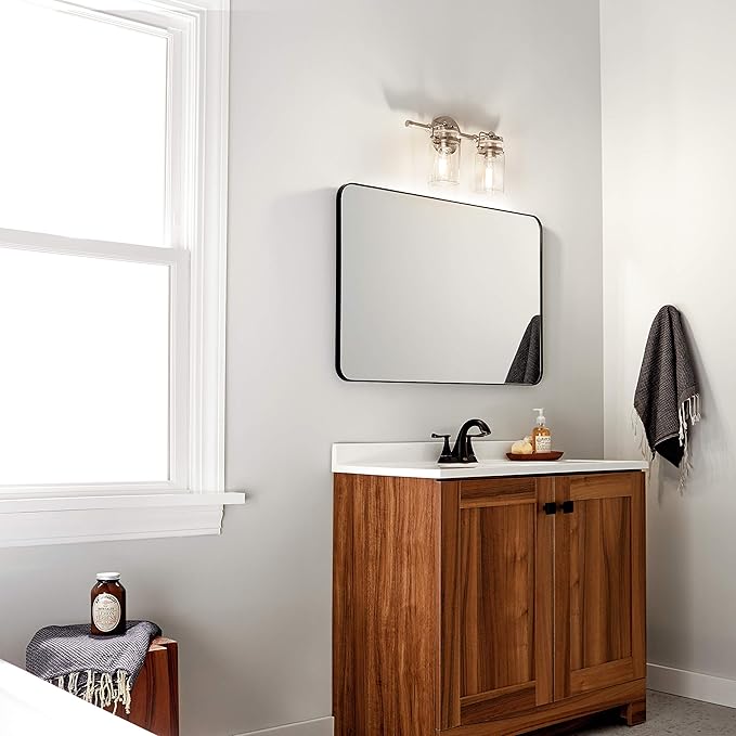 Kichler Brinley 15.75" Vanity Light in Brushed Nickel, 2-Light Farmhouse Bathroom Vanity Light with Clear Glass, (15.75" W x 10" H), 45688NI
