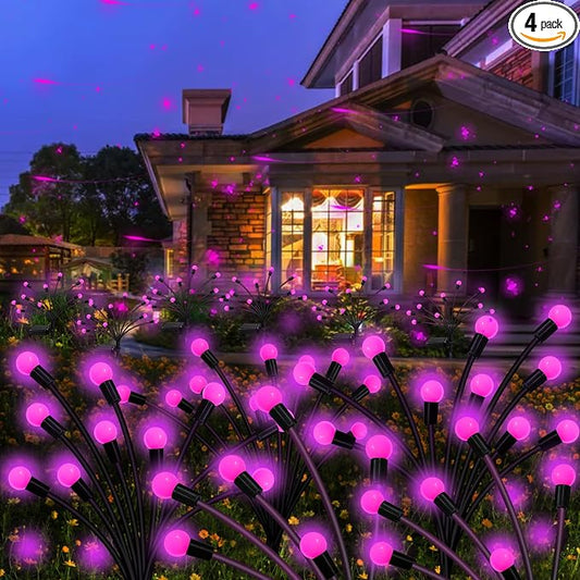 Kohlrabi Solar Garden Lights Outdoor, 4 Pack 32 LED Solar Pink Firefly Lights Waterproof, Starburst Wind Swaying Light for Outside Yard Patio Planter Flower Bed Walkway Christmas Decoration