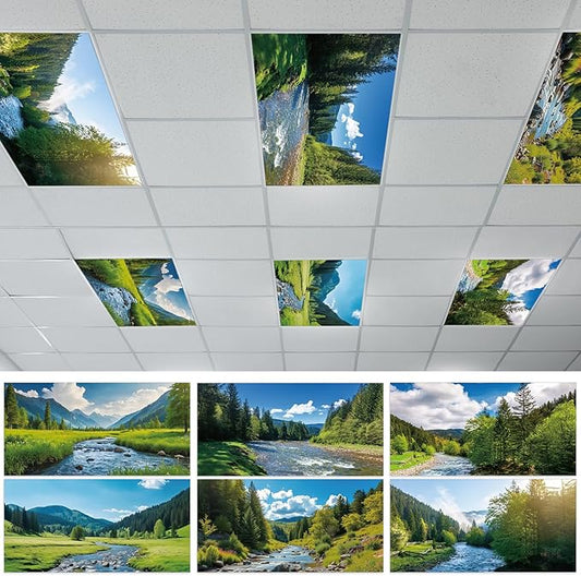 6 Pcs Landscape Scenery Fluorescent Light Covers for Classroom Mountains and Rivers Ceiling Lights 4 x 2 Feet Magnetic Light Cover Filter Easy Install for Office Hospitals Home Supplies(Landscape)