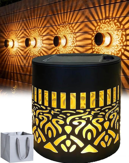 Decorative Solar Mandala Lights, 2027 New Solar Mandala Lights Outdoor, Waterproof Metal Solar Fence Lights, Warm White LED Shadow Projector, Solar Powered Garden Decor for Patio, Porch, Wall (1set)