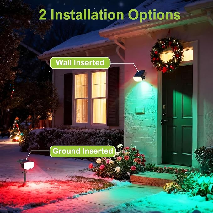 DAMINY Color Changing Solar Spot Lights 9 Lighting Modes,Outdoor Waterproof IP65,Multicolor RGB Spotlight for Gardens,Porches,Landscape,Yard Deconrations-8 Pack