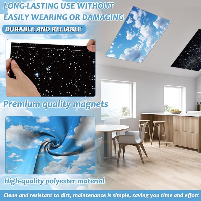 Wiooffen 8 Pcs Fluorescent Light Covers for Classroom Ceiling Light 4 x 2 Ft Magnetic Lights Cover Filters Easy Install for School Office Home Hospitals Drop Ceiling Supplies (Cloud and Starry Night)